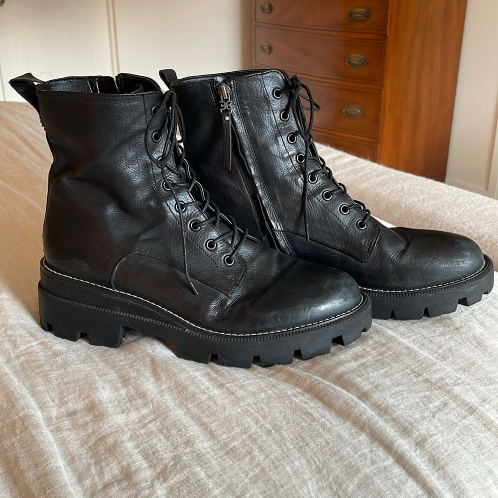 Sam Edelman Garrett Black Leather Waterproof Combat Boots